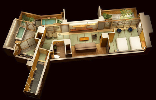 全面バリアフリー露天風呂付きスイートルーム［鳳蘭花の間］の間取り